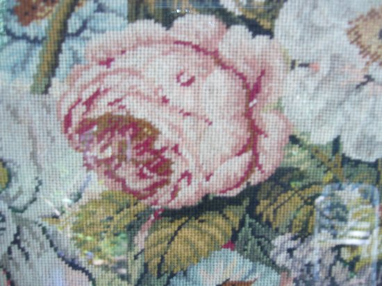 Embroidery framed with a flowered basket and birds, 19th century