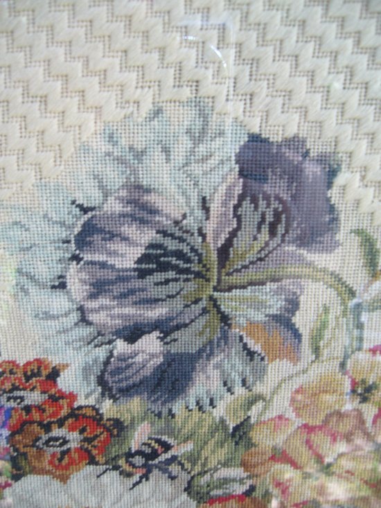 Embroidery framed with a flowered basket and birds, 19th century
