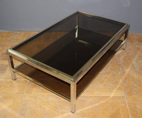 Grande tavolino in metallo cromato e dorato Entourage di Willy Rizzo, 1970 circa