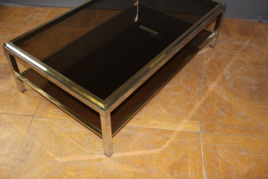Grande tavolino in metallo cromato e dorato Entourage di Willy Rizzo, 1970 circa