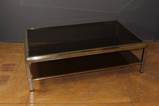 Grande tavolino in metallo cromato e dorato Entourage di Willy Rizzo, 1970 circa