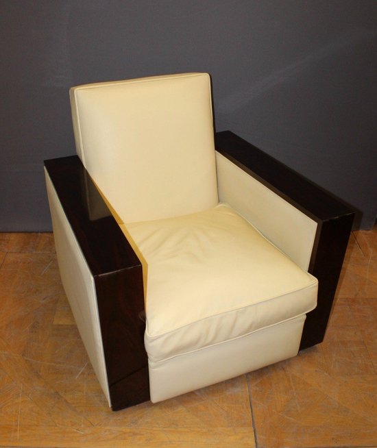 Paire De Fauteuils De Style Art Déco En Palissandre Et Cuir