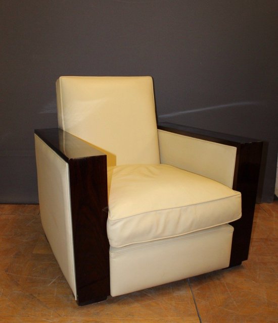Paire De Fauteuils De Style Art Déco En Palissandre Et Cuir