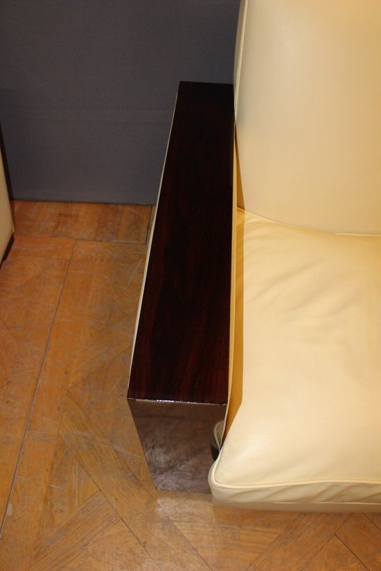 Paire De Fauteuils De Style Art Déco En Palissandre Et Cuir