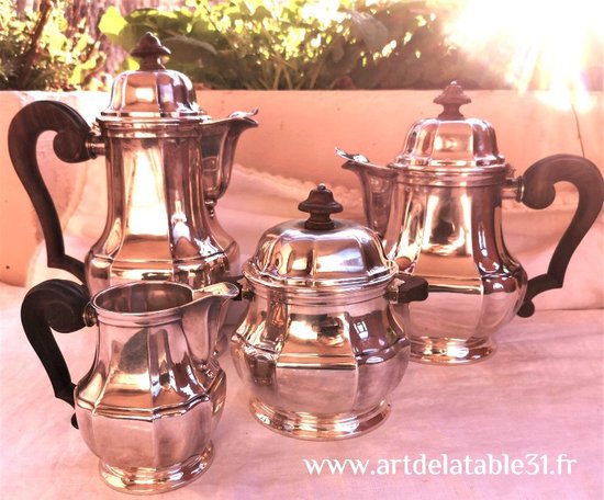 CHRISTOFLE art deco caffè servizio da tè collare in argento massiccio