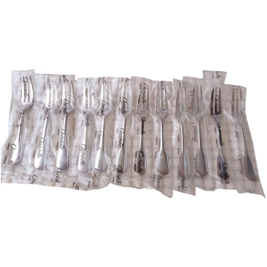 12 Christofle "Versailles" silver cake forks in blister pack (ref MA 0527)