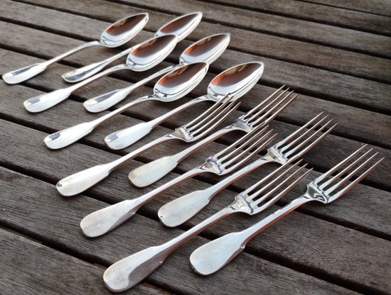 6 "Uniplat/old Paris" model flatware, Tétard silverware