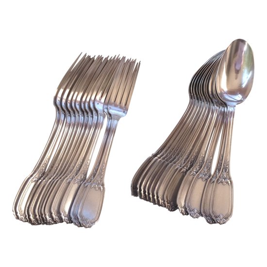 12 table cutlery in solid silver neck brace goldsmith Emile Bergeron early twentieth (ref D 0144)