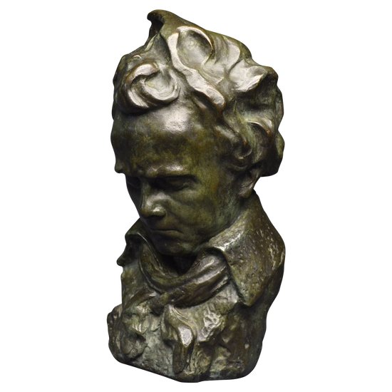 École française, Fin XIXème - début XXème siècle, Importante représentation en buste de Ludwig van Beethoven, Bronze massif à patine verte