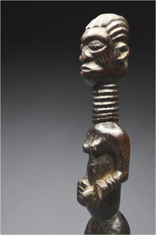 Democratic Republic of Congo (ex Zaire), Ndengese people, Mid 20th century, Ancient anthropomorphic fetish in wood with shiny patina