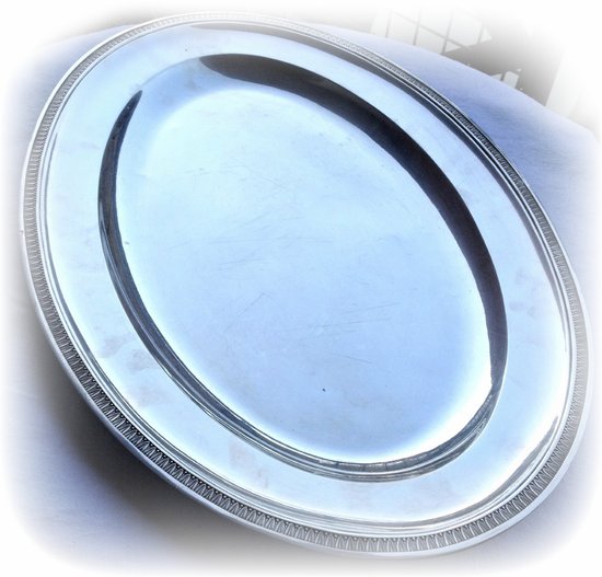 Plat ovale et creux en argent massif minerve motif palmettes (A 0154)