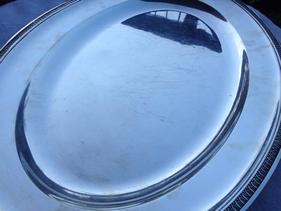 Plat ovale et creux en argent massif minerve motif palmettes (A 0154)
