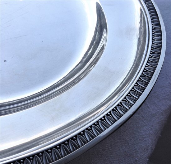 Plat ovale et creux en argent massif minerve motif palmettes (A 0154)