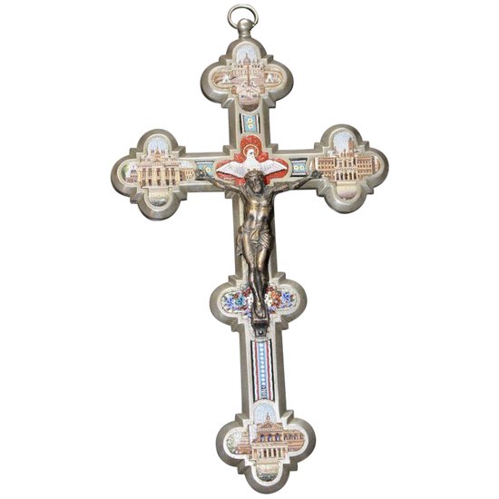 Crucifix En Micro-mosaïques Représentant Des Monuments De Rome Par Stocker