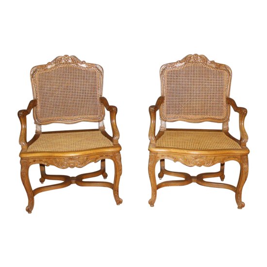 Pair Of Regency Style Armchairs In Carved Oak Late XIX