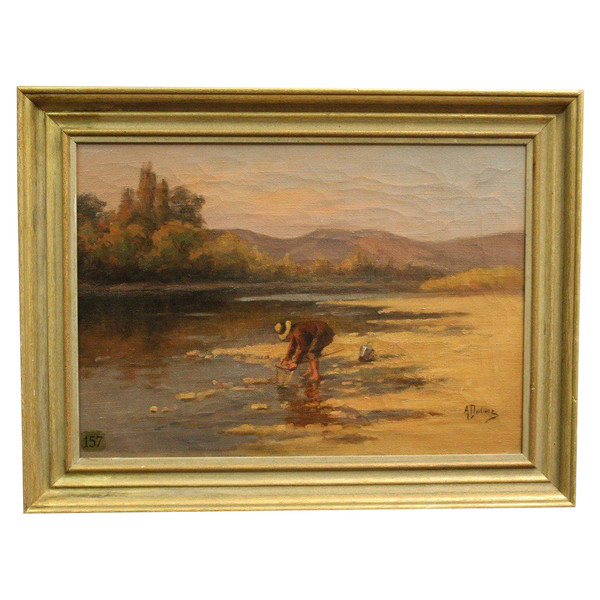 Oil on canvas La Pêche Aux Coquillages By Dubiez