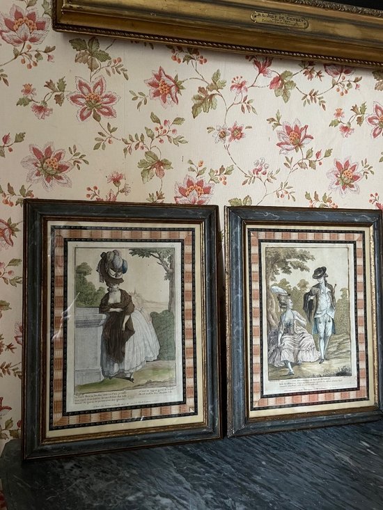 Belle Paire De Gravure Colorée Du 18ieme