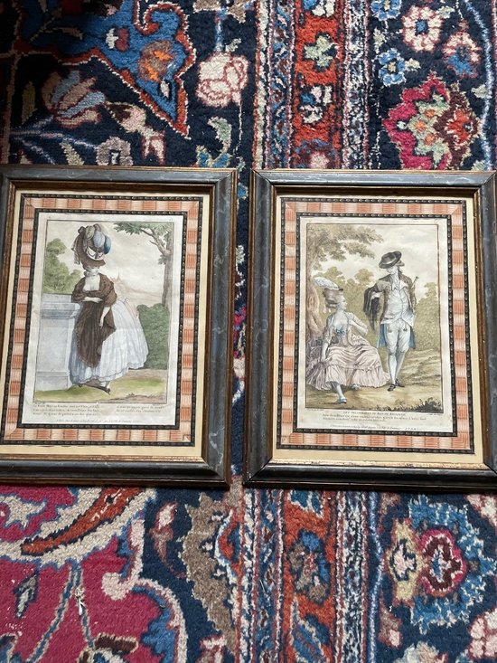 Belle Paire De Gravure Colorée Du 18ieme