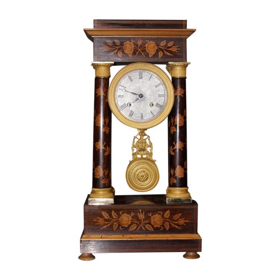 Charles X Portico Clock In Flower Marquetry