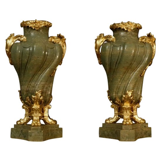  Paire De Grands Vases En Serpentine XIXème 