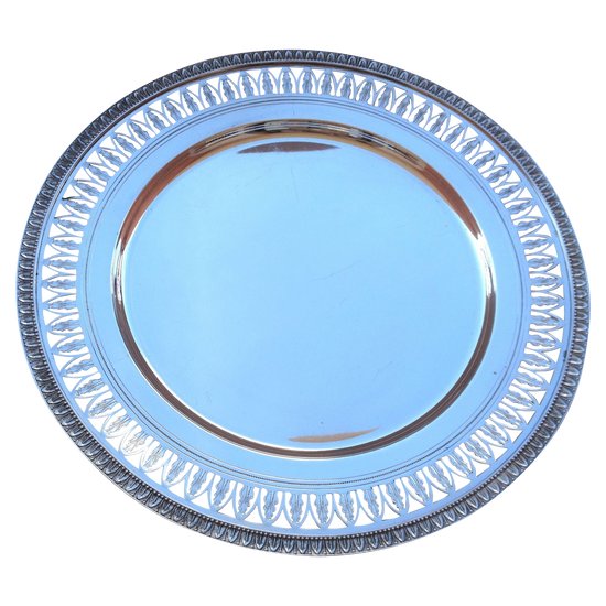 Round dish in silver plated silver plated with openwork decoration diameter 36 cm (ref MA 0535)