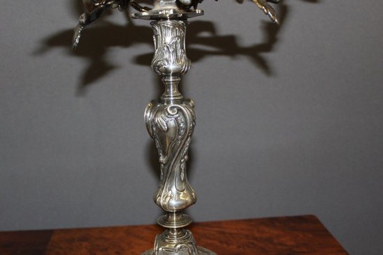 Pair De Bougeoirs De Style Louis XV En Bronze Argenté XIX