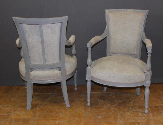 Pair Of Directoire Period Armchairs In Painted Wood XIX