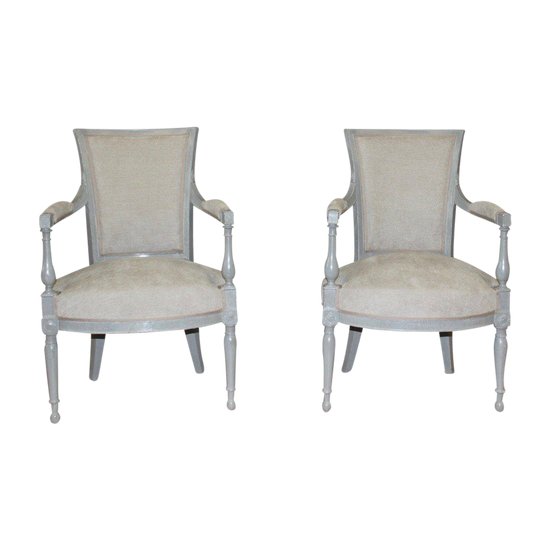 Pair Of Directoire Period Armchairs In Painted Wood XIX