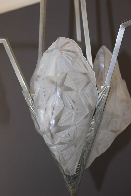Lampadario d'epoca Art Déco con piatti firmati Degué