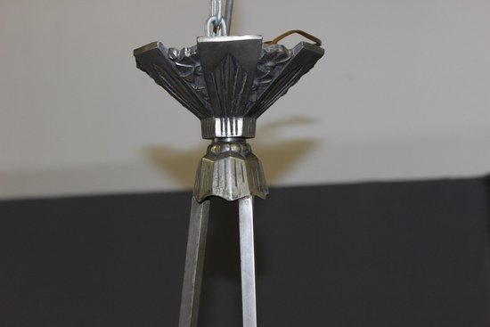 Lampadario d'epoca Art Déco con piatti firmati Degué