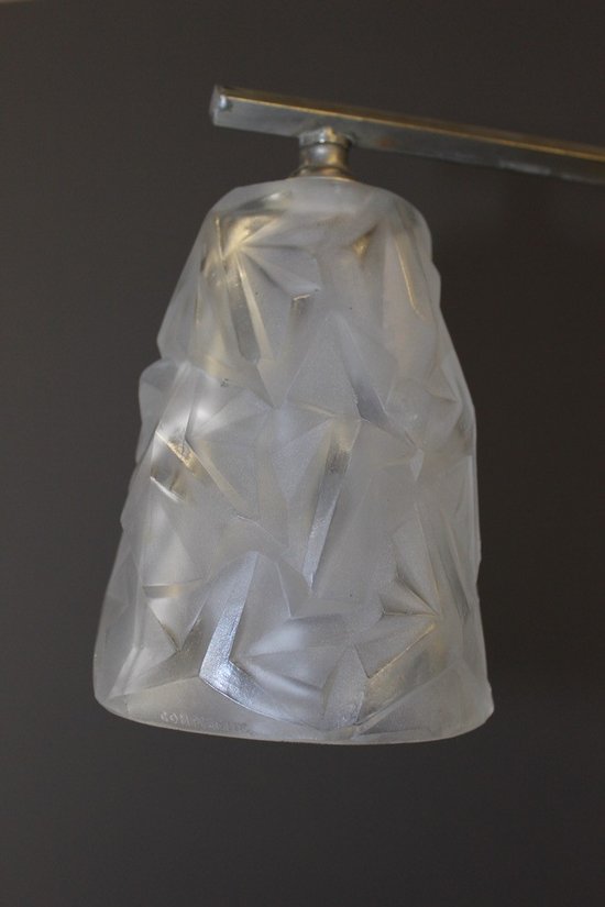 Lampadario d'epoca Art Déco con piatti firmati Degué