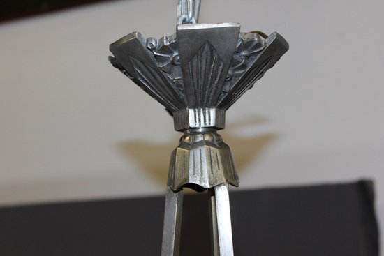 Lampadario d'epoca Art Déco con piatti firmati Degué