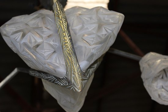 Lampadario d'epoca Art Déco con piatti firmati Degué