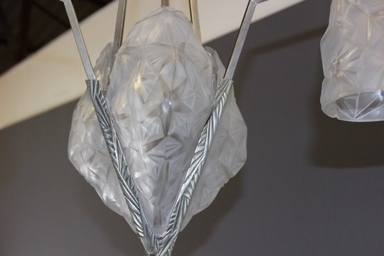 Lampadario d'epoca Art Déco con piatti firmati Degué
