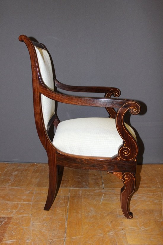 Paire De Fauteuils d'époque Charles X En Marqueterie