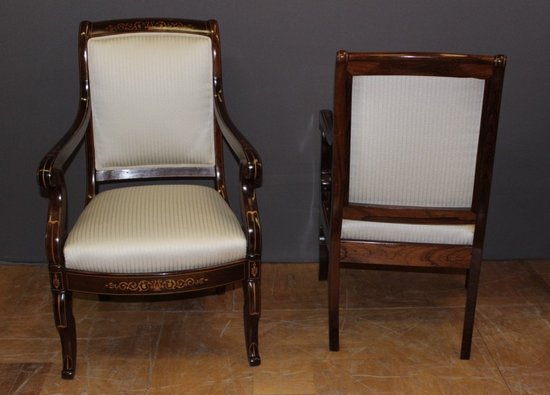 Paire De Fauteuils d'époque Charles X En Marqueterie