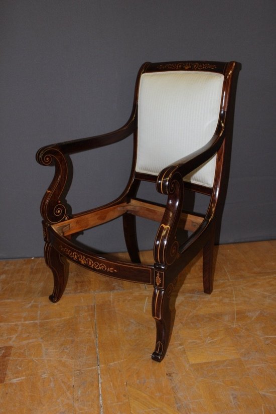 Paire De Fauteuils d'époque Charles X En Marqueterie