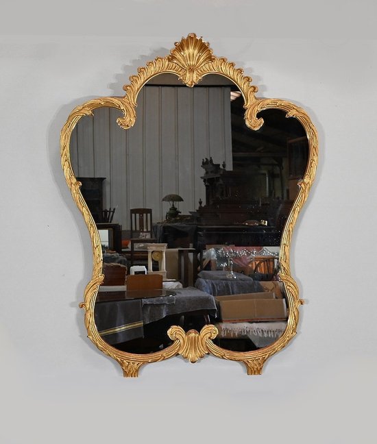 Important Gilded Wood Mirror, Louis XV style - Mid 20th century