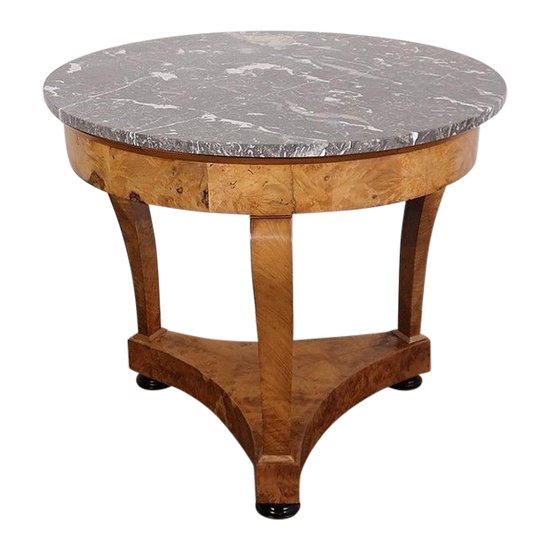 Pedestal table in walnut and marble, Restoration period - Early 19th century