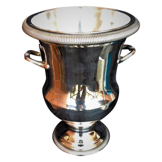 Champagne bucket in the shape of Medici in silver metal with gadroon pattern