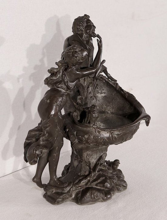 Scultura in peltro "La fontana", di G. Van de Voorde, Art Nouveau - 1900