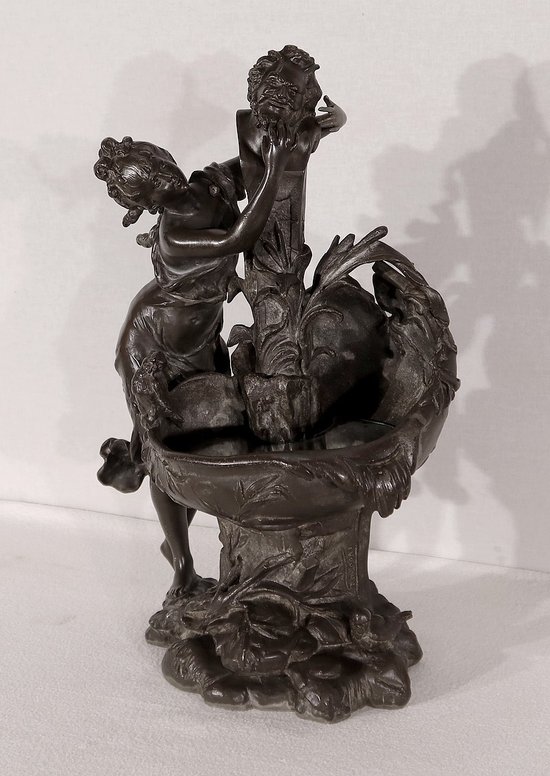 Scultura in peltro "La fontana", di G. Van de Voorde, Art Nouveau - 1900