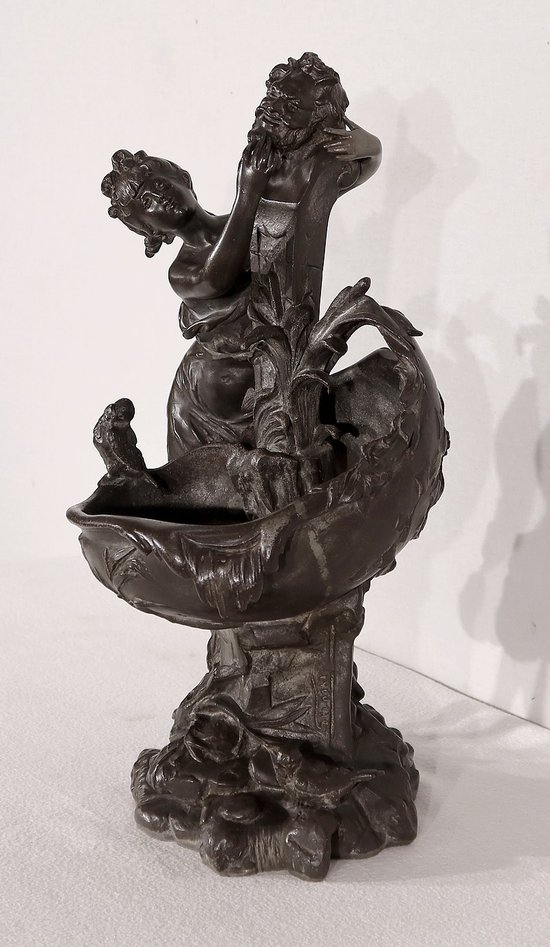 Scultura in peltro "La fontana", di G. Van de Voorde, Art Nouveau - 1900