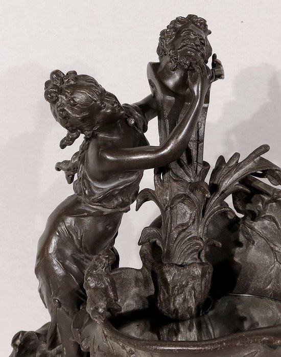 Scultura in peltro "La fontana", di G. Van de Voorde, Art Nouveau - 1900