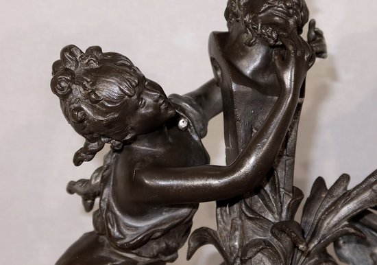 Scultura in peltro "La fontana", di G. Van de Voorde, Art Nouveau - 1900