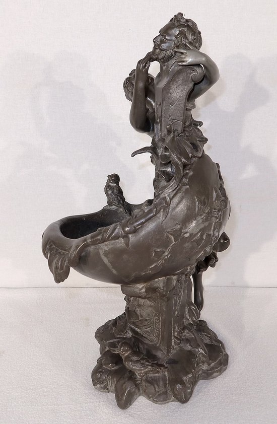 Scultura in peltro "La fontana", di G. Van de Voorde, Art Nouveau - 1900