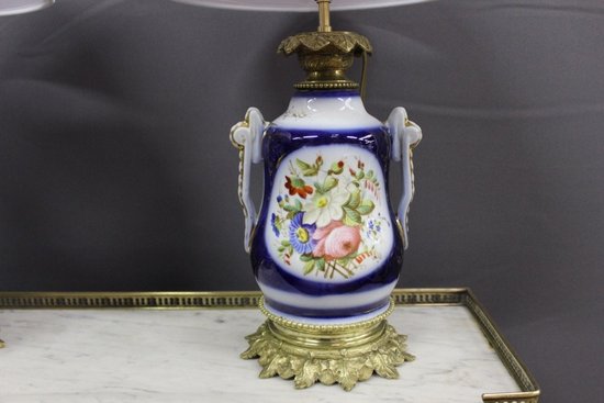 Coppia di lampade in porcellana di Bayeux Fine Ottocento