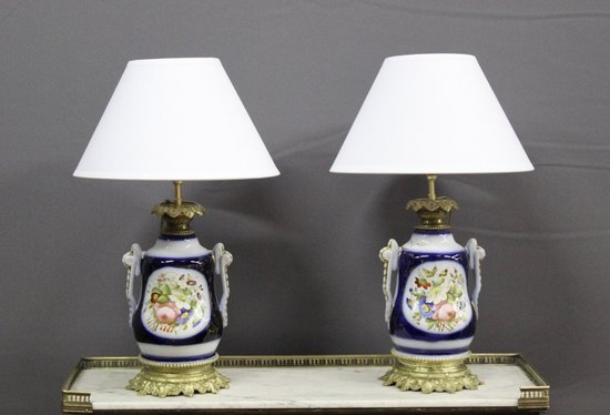 Coppia di lampade in porcellana di Bayeux Fine Ottocento