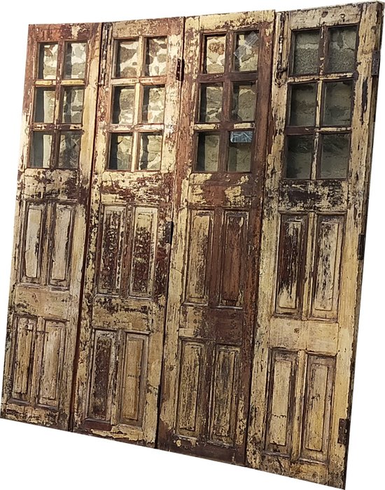 Deux Paires De Portes Ancienne Vitrées XIXème En Teck Porte