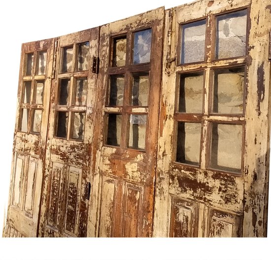 Deux Paires De Portes Ancienne Vitrées XIXème En Teck Porte